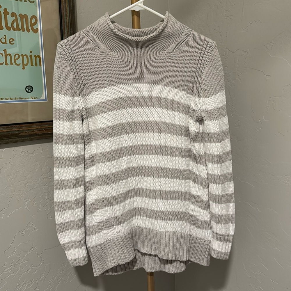 J. Crew Gray and White Striped Sweater
